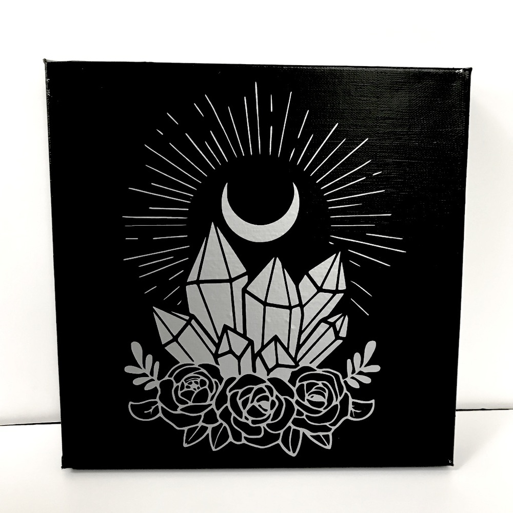 Handmade Cosmic Moon Crystal Canvas - Hallowette Original 12x12"